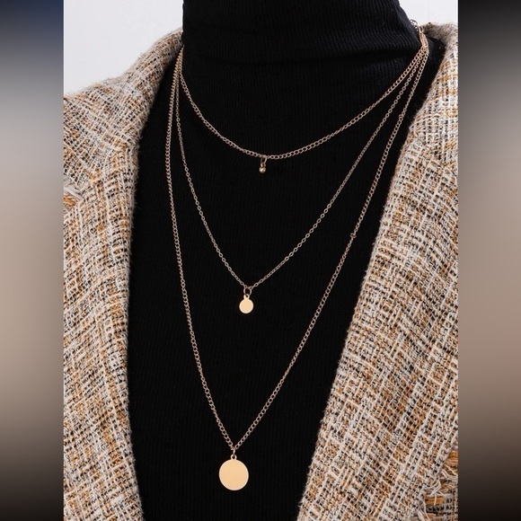 Gold Disc Layered Chain Necklace - Picture 1 of 2